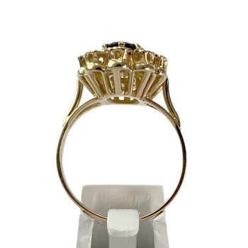 Tweedehands gouden 750 gele diamanten saffieren ring