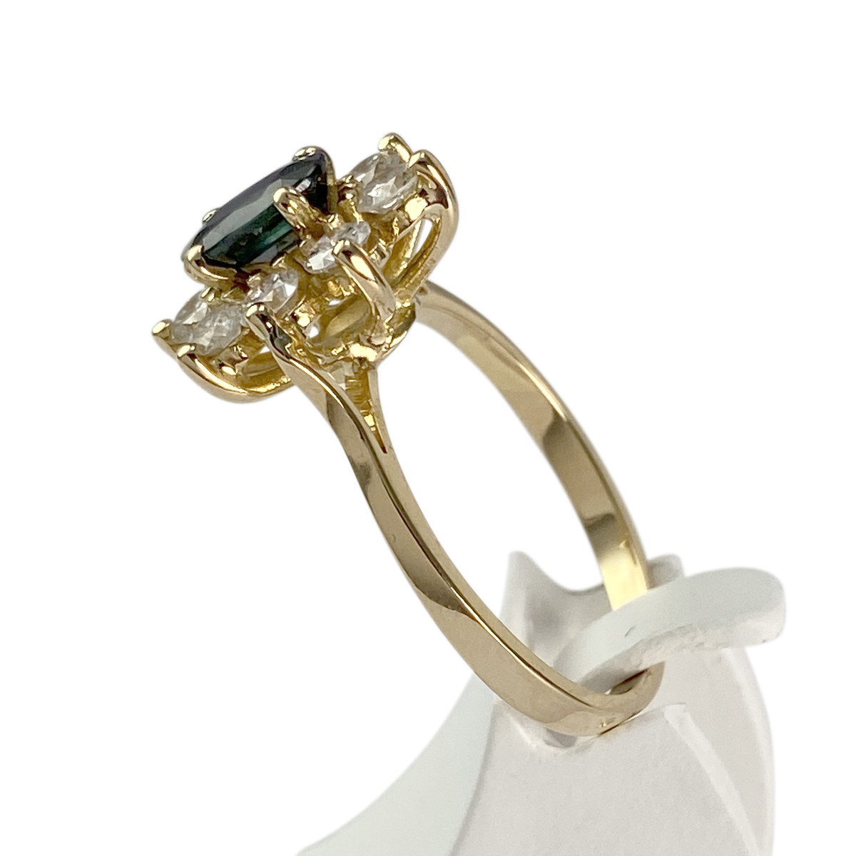 Tweedehands goud 750 gele diamanten saffier ring - bekijk 2