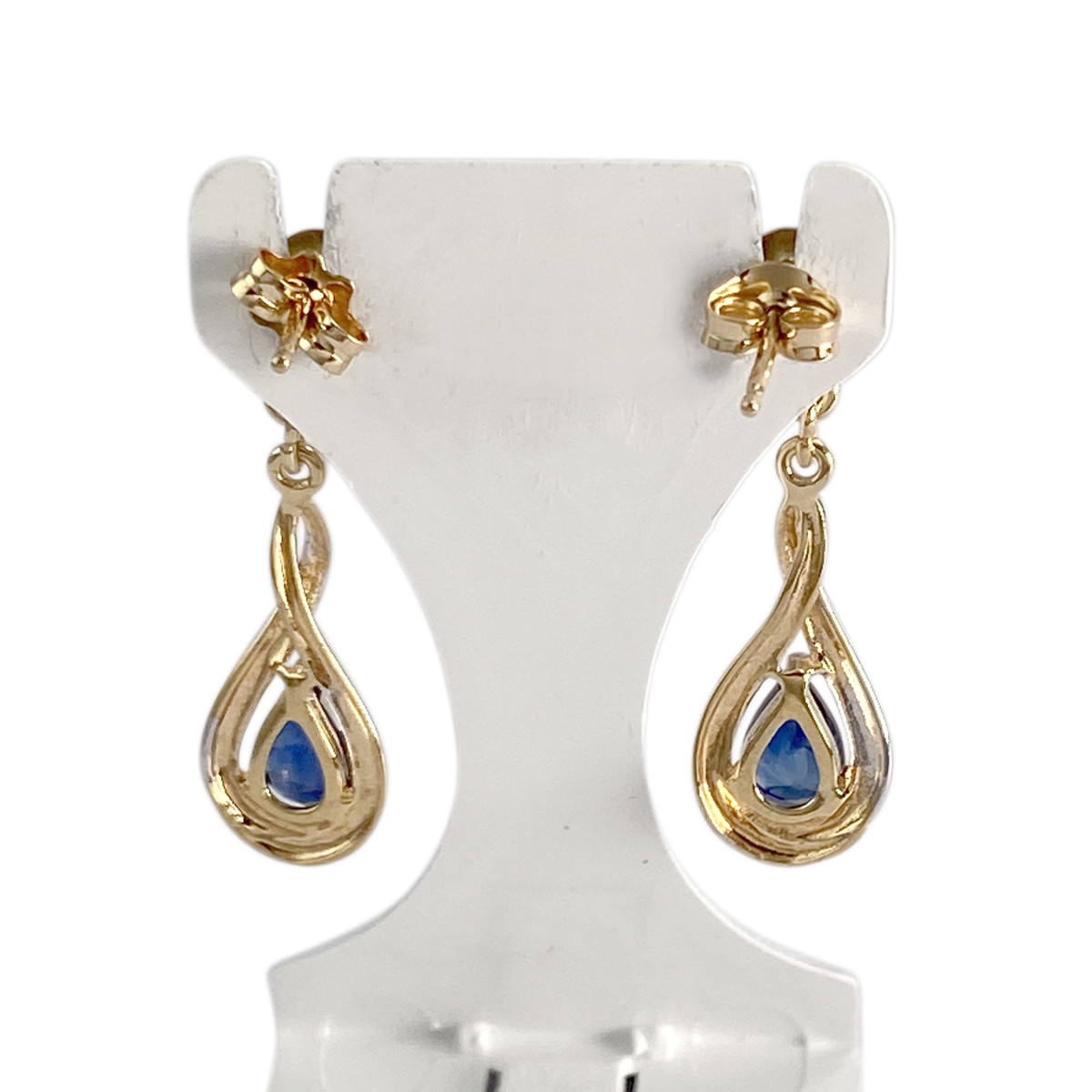 Boucles d'oreilles d'occasion or 750 2 tons saphirs - vue 3