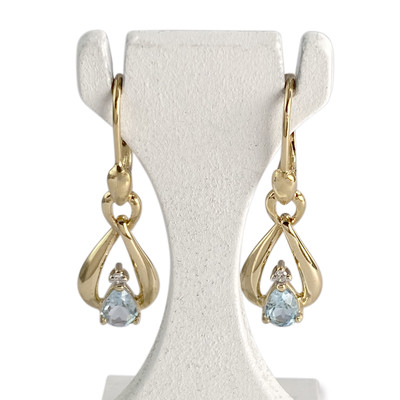 Boucles d'oreilles d'occasion or 750 jaune diamant topaze bleue