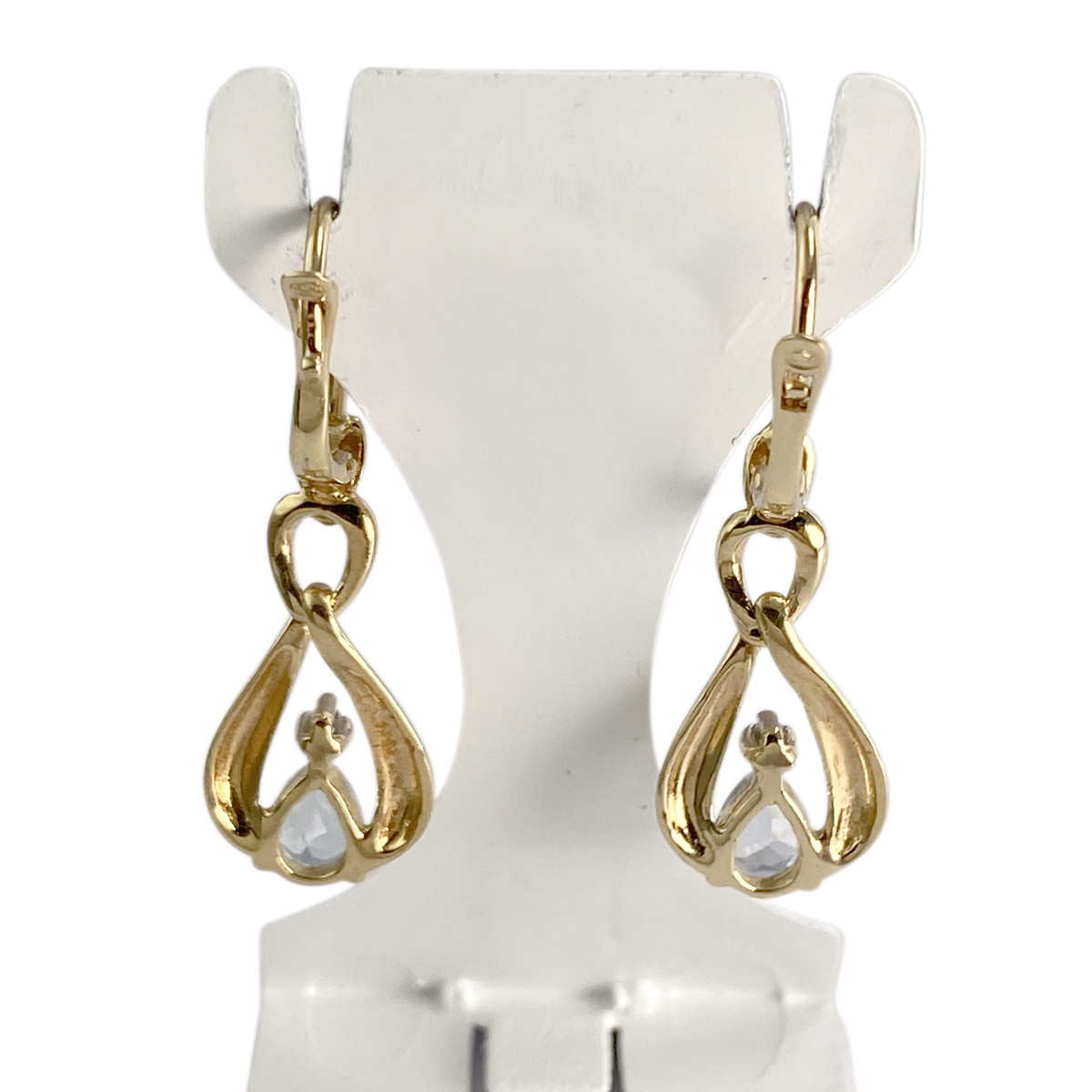 Boucles d'oreilles d'occasion or 750 jaune diamant topaze bleue - vue 3