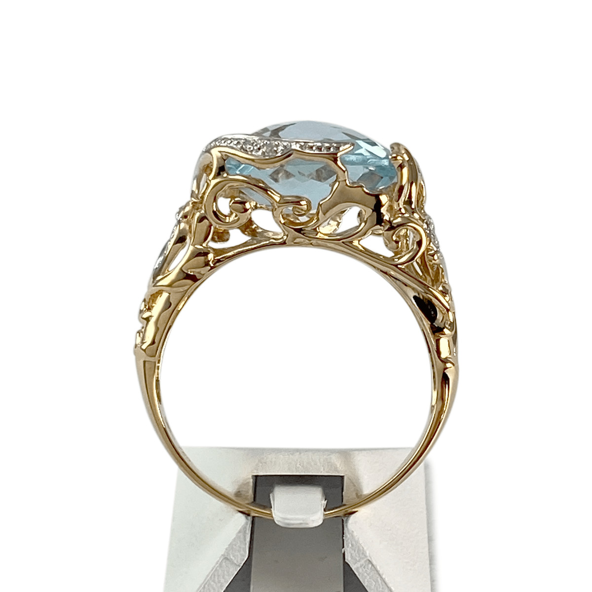 Bague d'occasion  or 750 2 tons topaze traitée sky blue diamants - vue 3