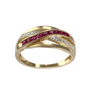 Bague d'occasion  or 750 2 tons rubis diamants