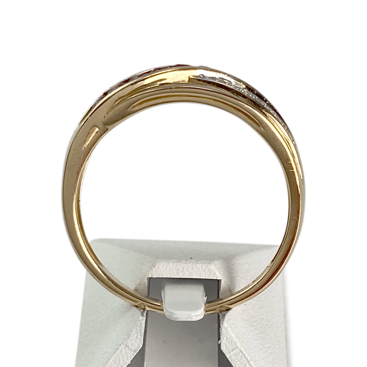 Bague d'occasion  or 750 2 tons rubis diamants - vue 3