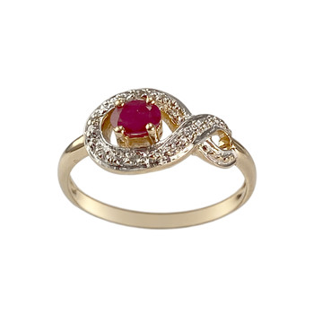 Pre-owned ring, 750 gold, two-tone, diamonds, rubies