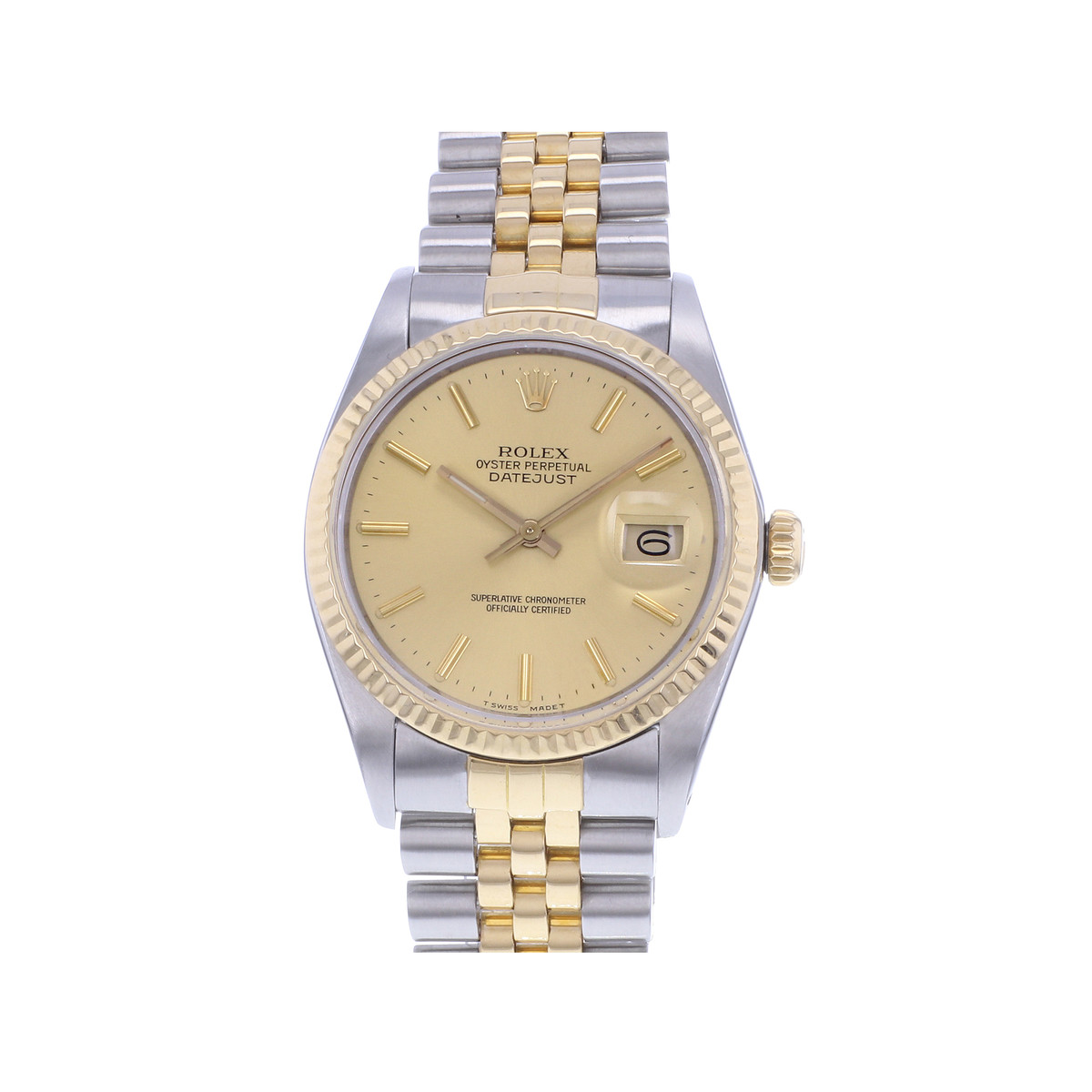 Montre d'occasion ROLEX DateJust homme mouvement automatique certifié (cosc) bracelet or jaune 750/000 et acier