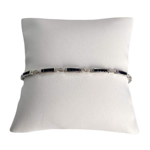 Bracelet d'occasion or blanc 750 saphirs diamants 18 cm