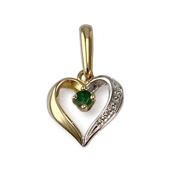 Pendentif coeur d'occasion or 750 2 tons emeraude