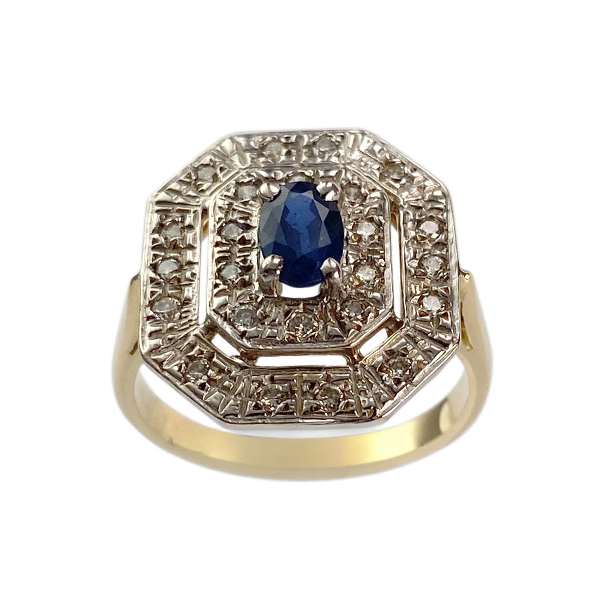 Bague d'occasion 2 ors 750 saphir diamants