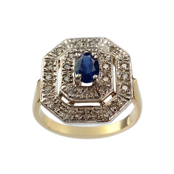 Bague d'occasion 2 ors 750 saphir diamants