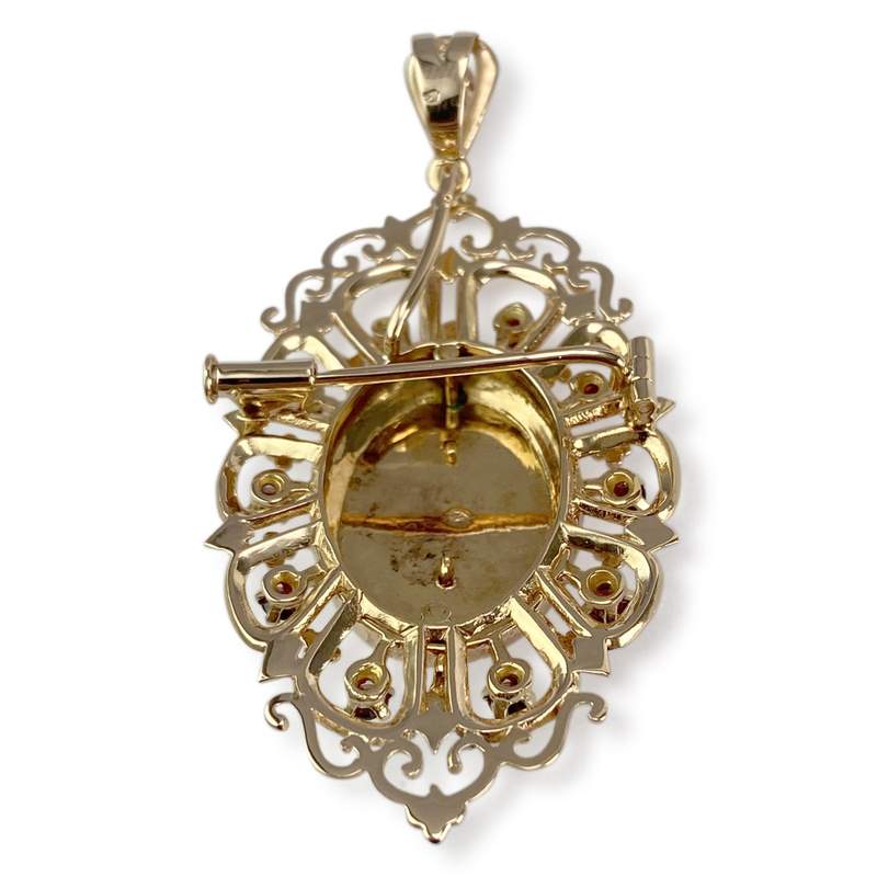 Pendentif d'occasion or 750 jaune grenats émeraude diamants - vue 2