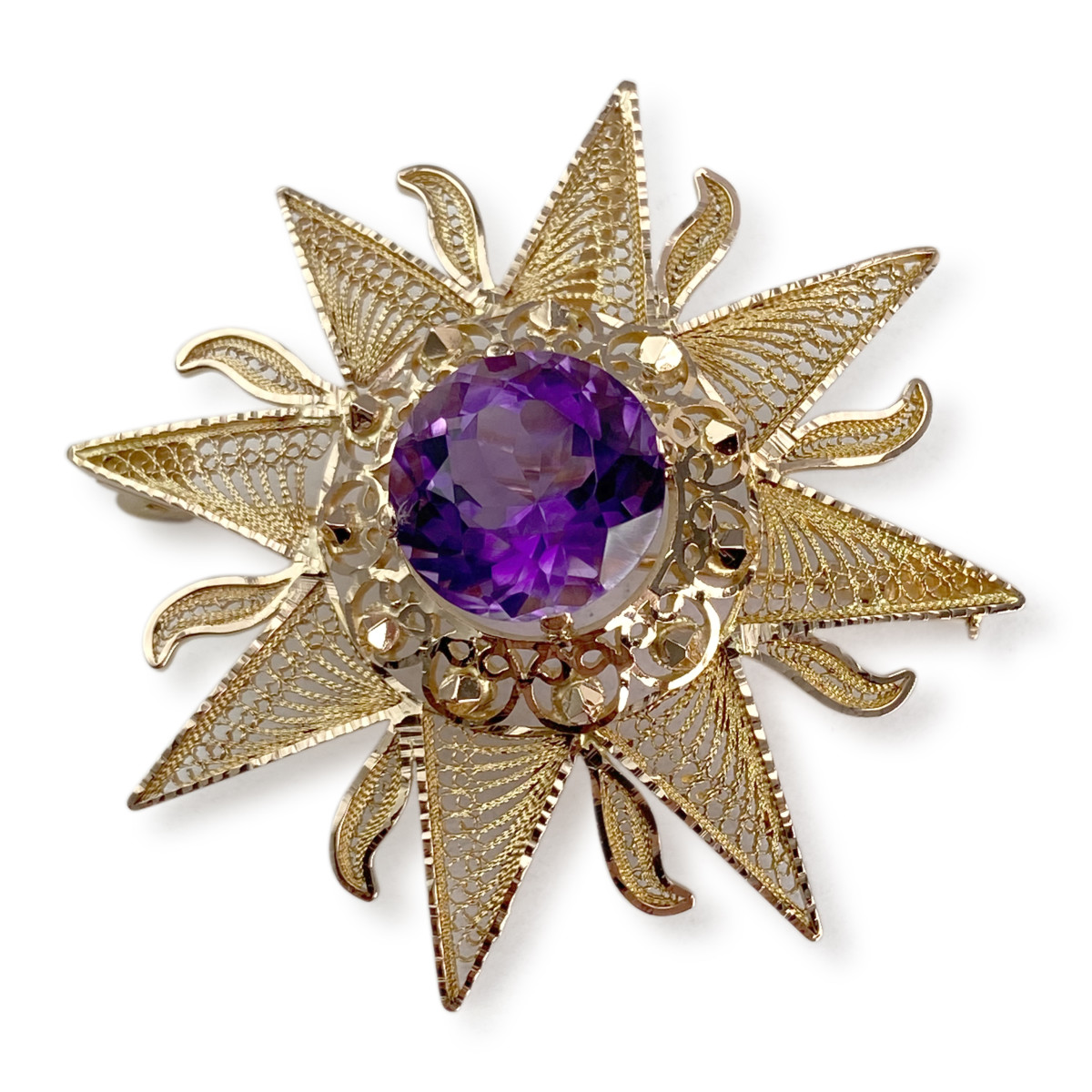 Broche d'occasion or 750 jaune améthyste