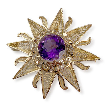Broche d'occasion or 750 jaune améthyste