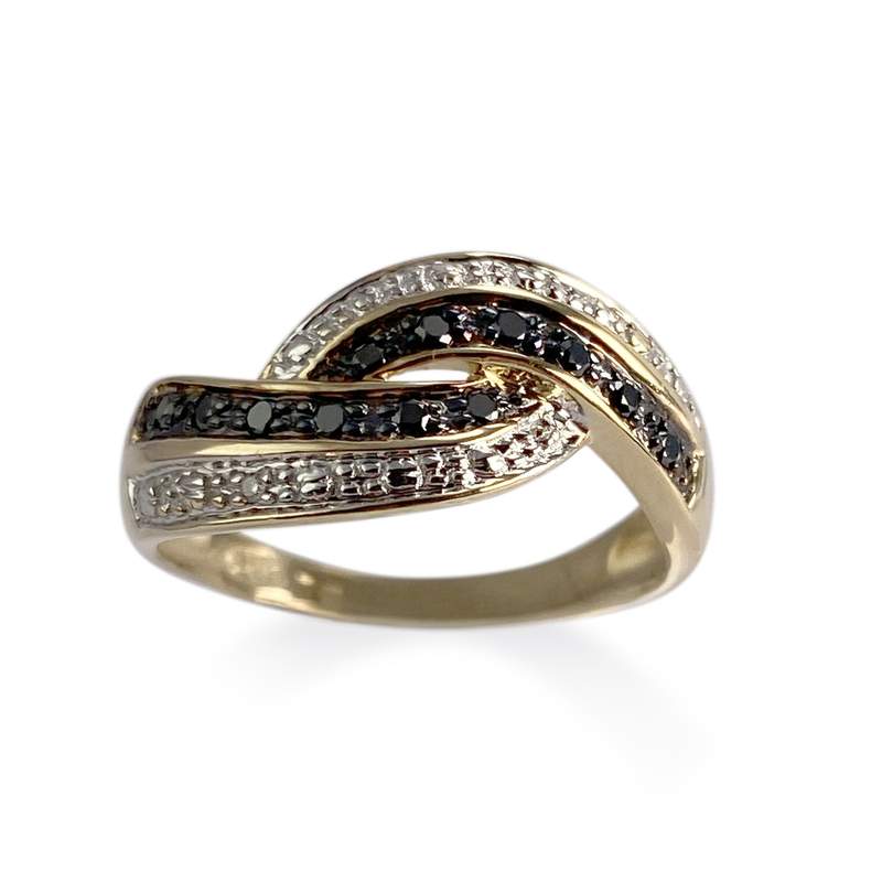 Bague d'occasion or 750 2 tons diamants blancs et noirs traités - vue 1