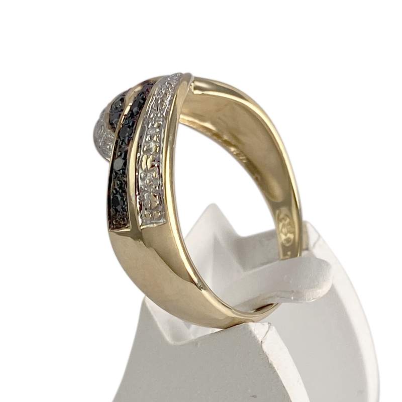 Bague d'occasion or 750 2 tons diamants blancs et noirs traités - vue 2