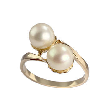 Second-hand gold ring 750 yellow cultured pearl