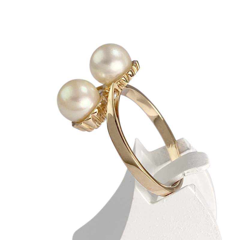 Second hand gold ring 750 yellow cultured pearl - view 2