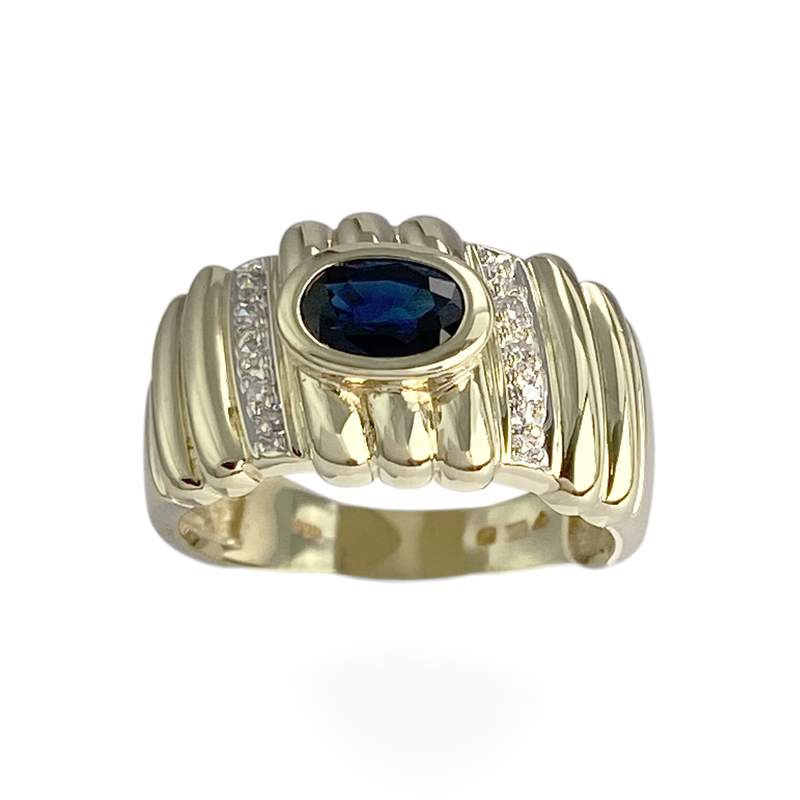 Bague d'occasion or 585 jaune diamants saphir - vue 1