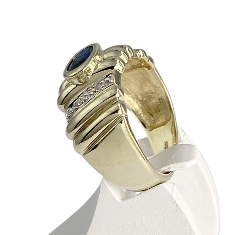 Bague d'occasion or 585 jaune diamants saphir - vue 2