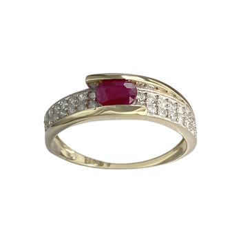 Bague d'occasion  or 375 diamants rubis