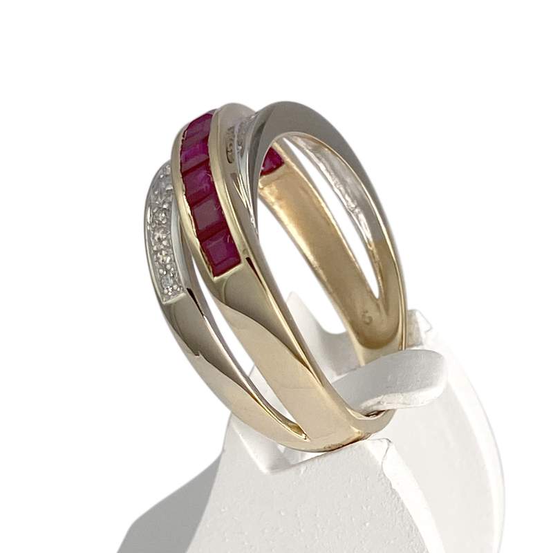 Bague d'occasion 2 ors 750 diamants rubis - vue 2