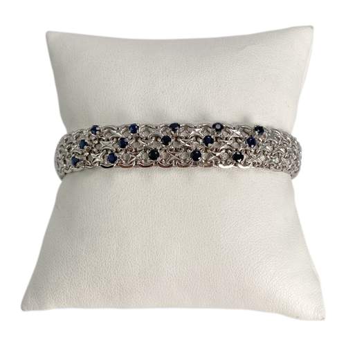 Bracelet d'occasion or 750 blanc maille fantaisie saphirs