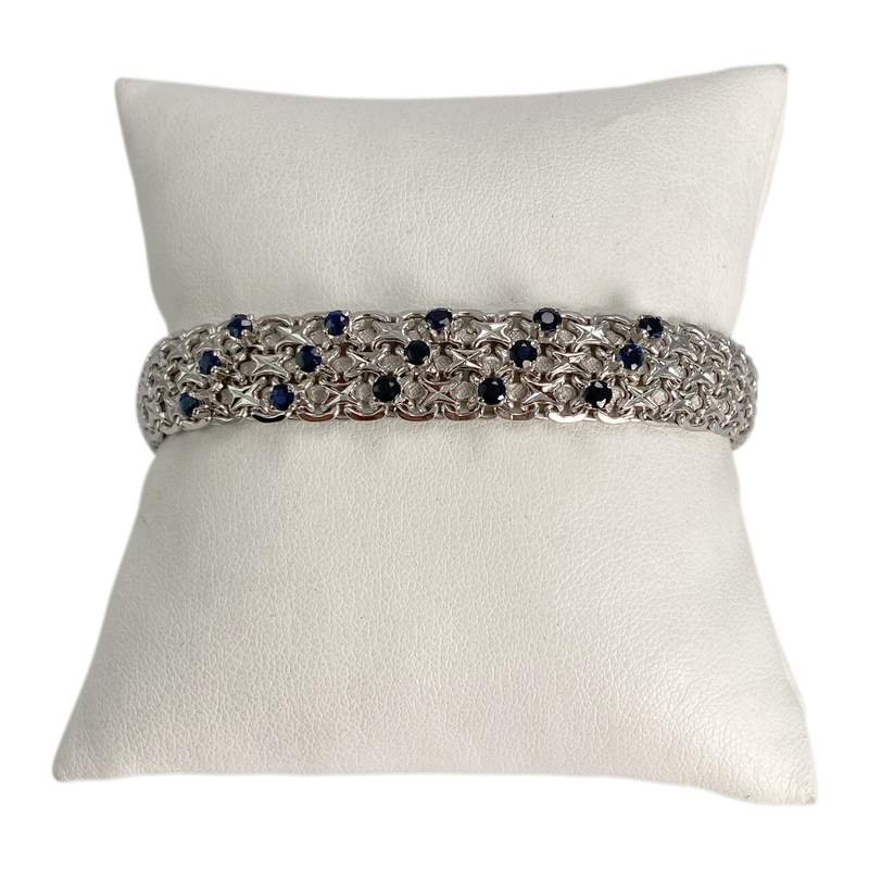 Bracelet d'occasion or 750 blanc maille fantaisie saphirs - vue 1