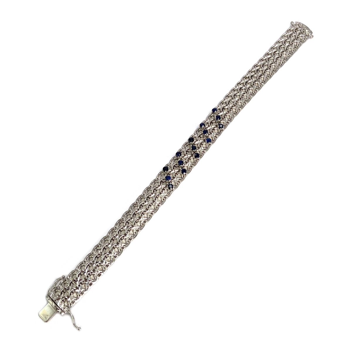 Bracelet d'occasion or 750 blanc maille fantaisie saphirs - vue 2