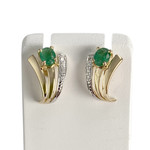 Boucles d'oreilles d'occasion  or 750 2 tons émeraudes diamants - vue 1