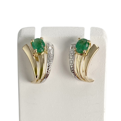 Boucles d'oreilles d'occasion  or 750 2 tons émeraudes diamants - vue 1