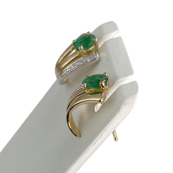 Boucles d'oreilles d'occasion  or 750 2 tons émeraudes diamants