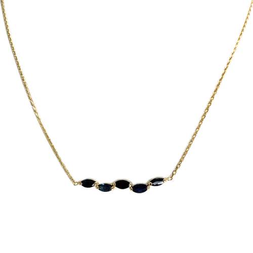 Pre-owned 14K yellow gold forcat-link necklace with sapphires
