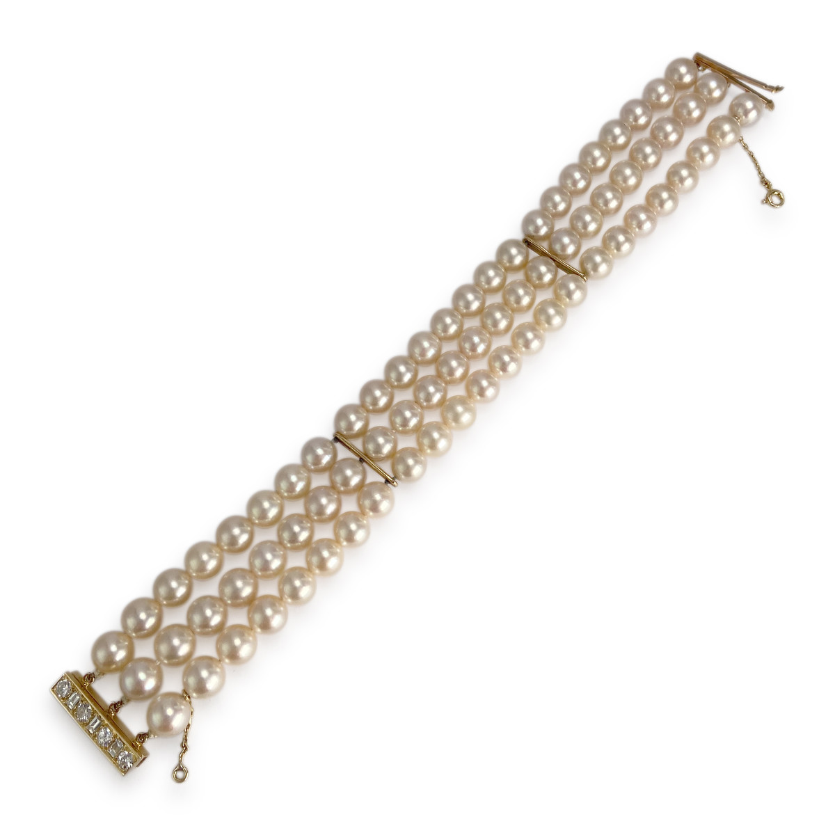 Bracelet d'occasion or 750 jaune perles de culture du japon diamants - vue 2