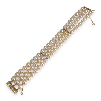 Bracelet d'occasion or 750 jaune perles de culture du japon diamants