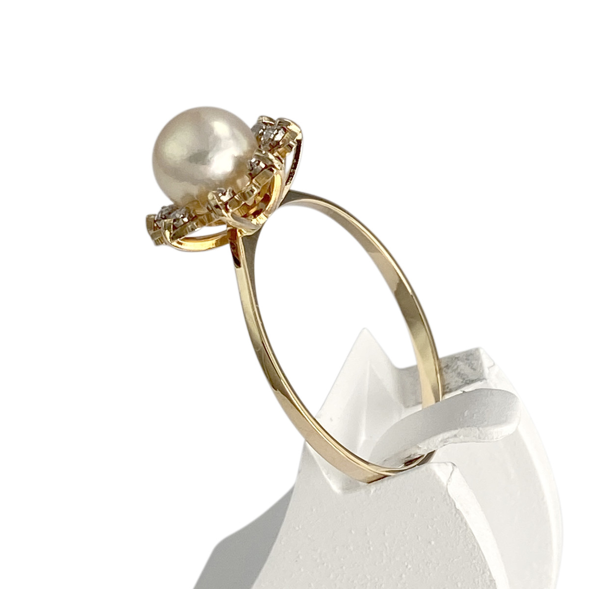 Bague d'occasion  or 750 2 tons perle de culture diamants - vue 2