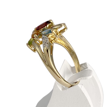 Bague d'occasion or 750 2 tons amethyste grenat topaze bleue citrine peridot diamant