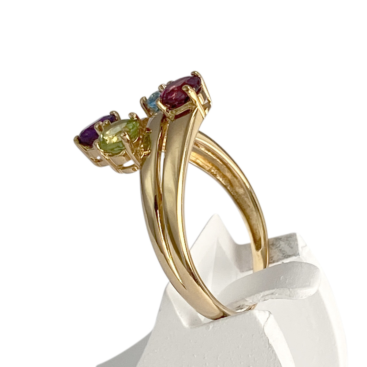 Bague d'occasion or 750 jaune péridot grenat rhodolite améthyste topaze traitée swiss blue - vue 2