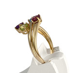 Bague d'occasion or 750 jaune péridot grenat rhodolite améthyste topaze traitée swiss blue - vue 2