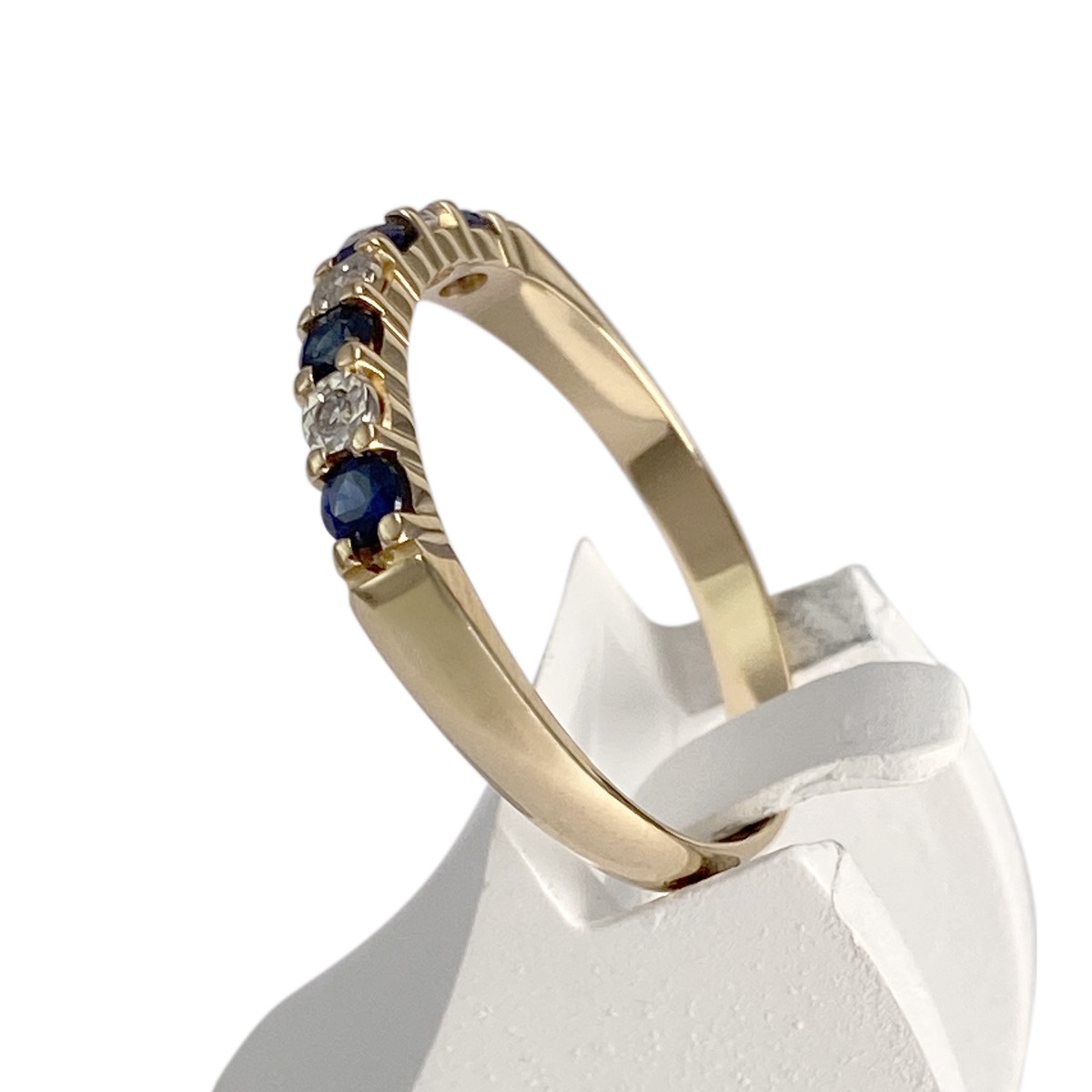 Bague d'occasion or 750 2 tons  diamants saphirs - vue 2