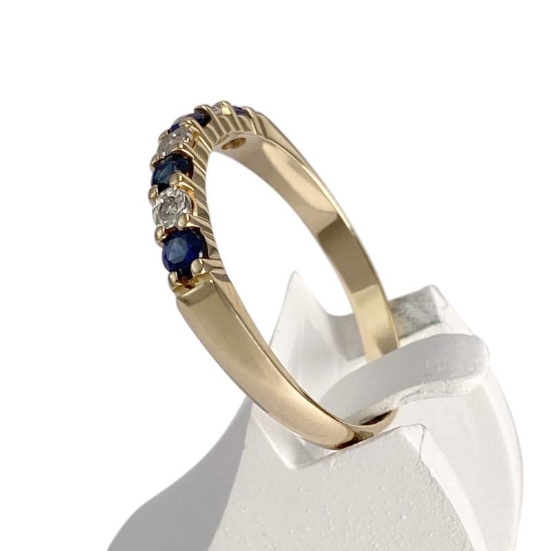 Bague d'occasion or 750 2 tons  diamants saphirs - vue 2