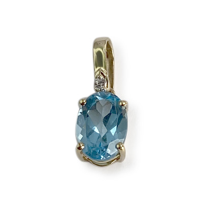 Pendentif d'occasion or 375 jaune topaze bleue traitée zirconia - vue 1