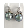 Boucles d'oreilles d'occasion or 750 blanc diamants perles de Tahiti - vue V1