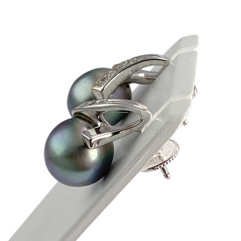 Boucles d'oreilles d'occasion or 750 blanc diamants perles de Tahiti