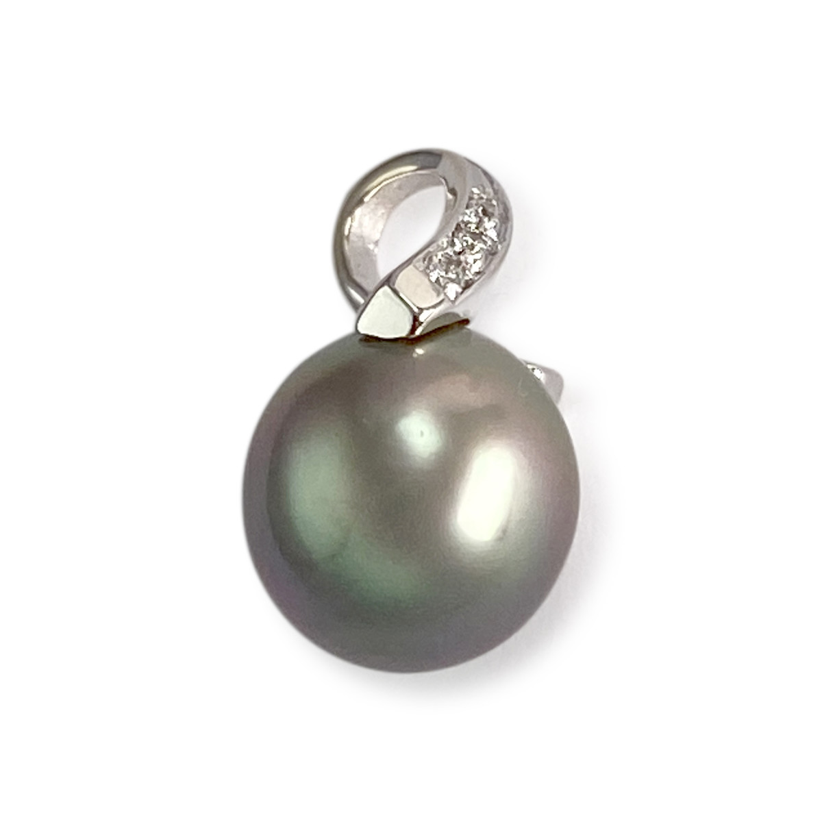 Pendentif d'occasion or 750 blanc diamants perle de Tahiti