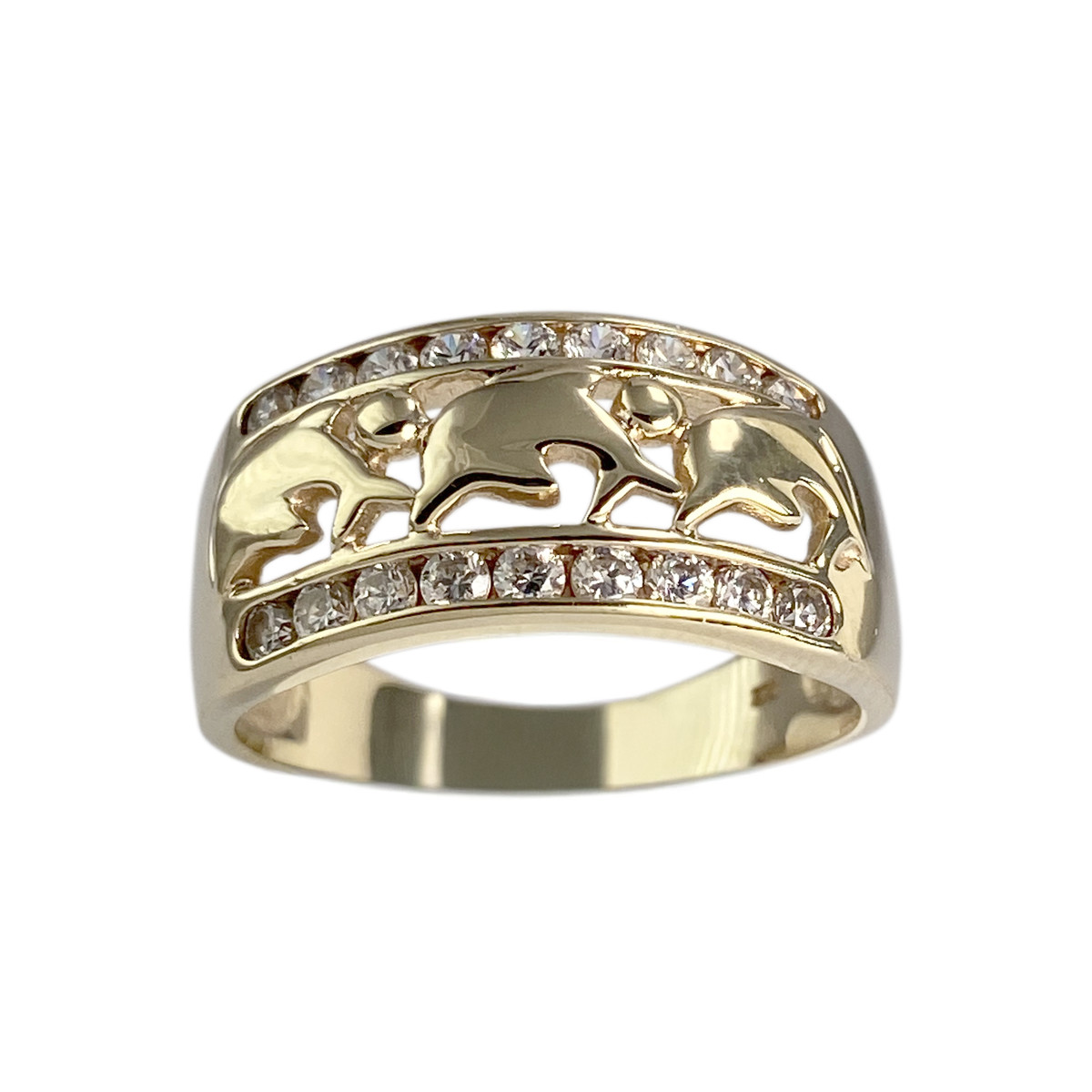 Bague d'occasion or 375 jaune dauphins zirconias