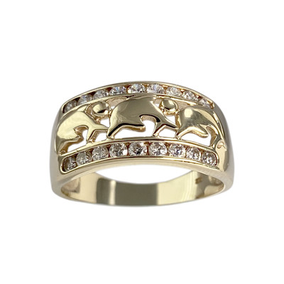 Bague d'occasion or 375 jaune dauphins zirconias