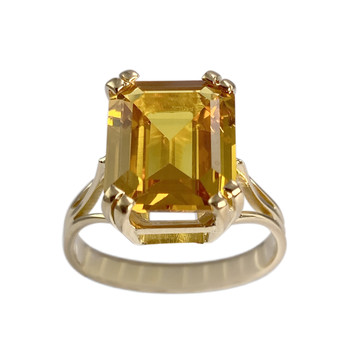 Tweedehands gouden ring 750 geel synthetisch korund