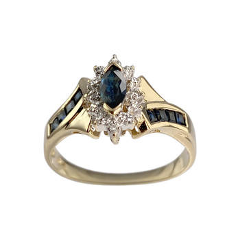 Second hand ring gold 750 2 tone sapphires diamonds