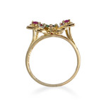 Bague d'occasion or 750 et rhodiée papillon saphir émeraudes rubis diamants - vue 3