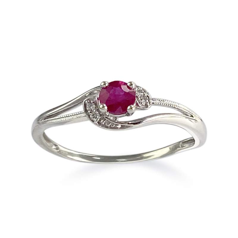 Bague d'occasion or 375 blanc rubis diamants - vue 1